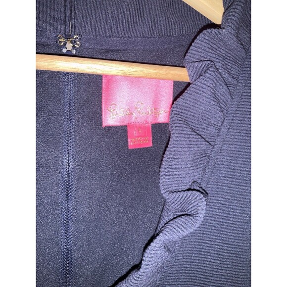 LILLY PULITZER TISBURY Womens L True Navy Ruffle V-Neck Sleeveless Shift Dress - Picture 4 of 9